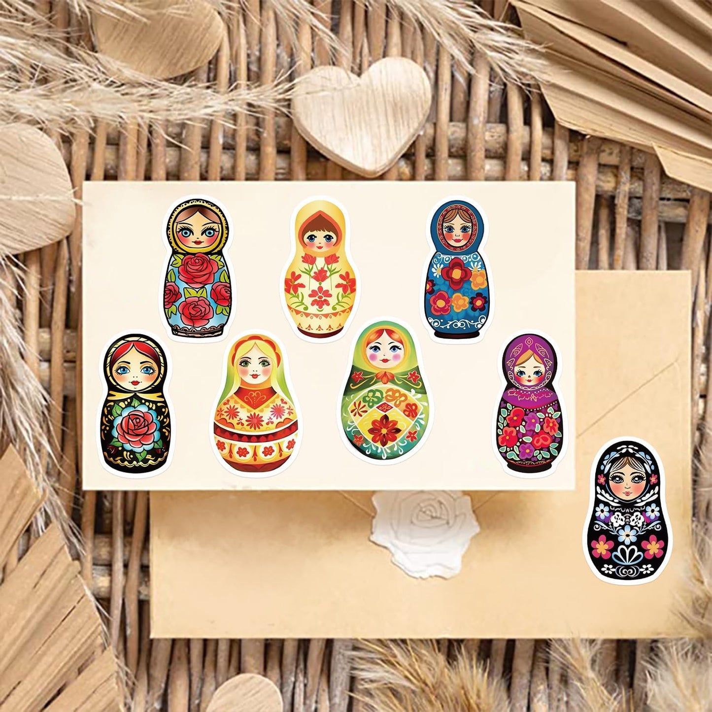 Aigemumy 50 PCS Russian Nesting Dolls Stickers Matryoshka Sticker Rerto Vinyl Decal for Journaling Laptop Scrapbook