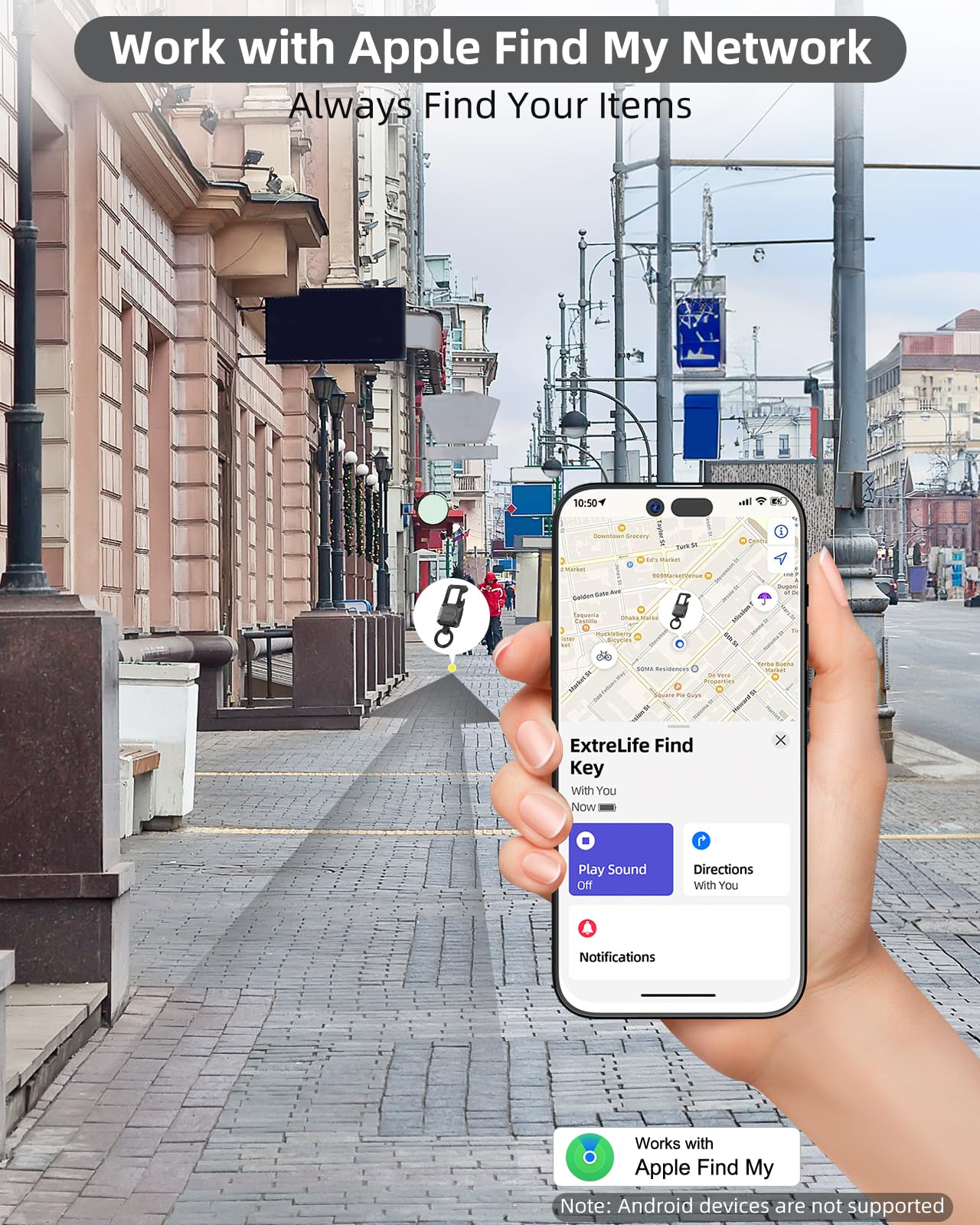 ExtreLife Keychain, Works with Apple Find My, Heavy Duty Keychain Bottle Opener, Carabiner Car Key Chains with Gps Tracker, Key Finder, Bluetooth Tracker, Rechargeable, Space Gray