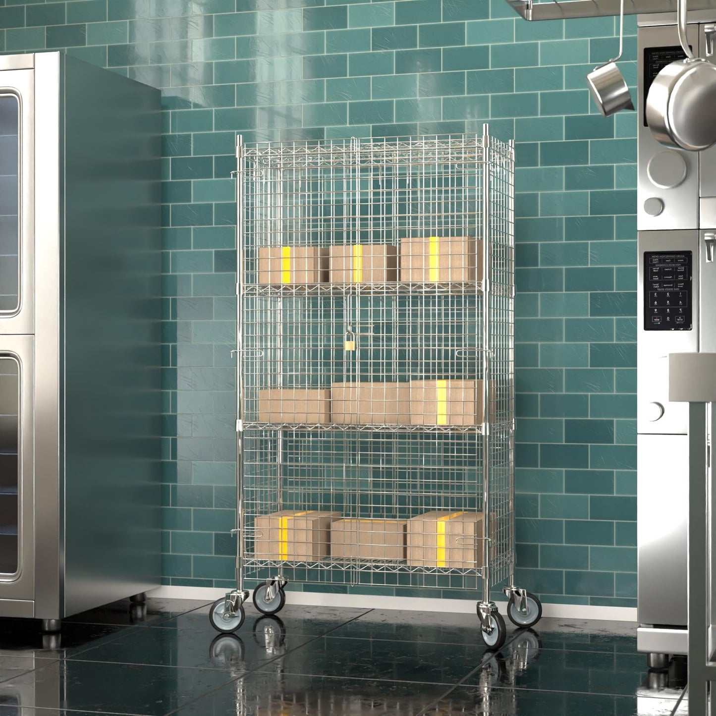 Krollen Industrial 18"x36"x70" Metal Wire Chrome Security Heavy Duty Commercial NSF Certified Storage Unit | Mobile Wire Security Cage Kit