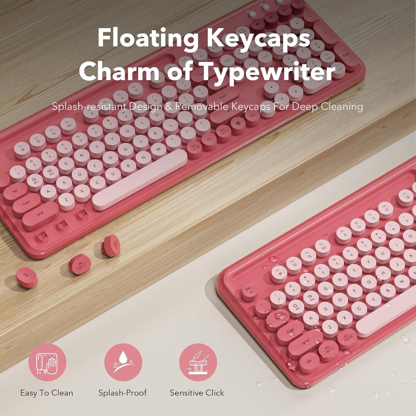 Trueque 3-Level 2.4GHz CK13, Wireless Keyboard and Mouse Combo, Cute Full-Size Typewriter-Style Keyboard, Retro Round
