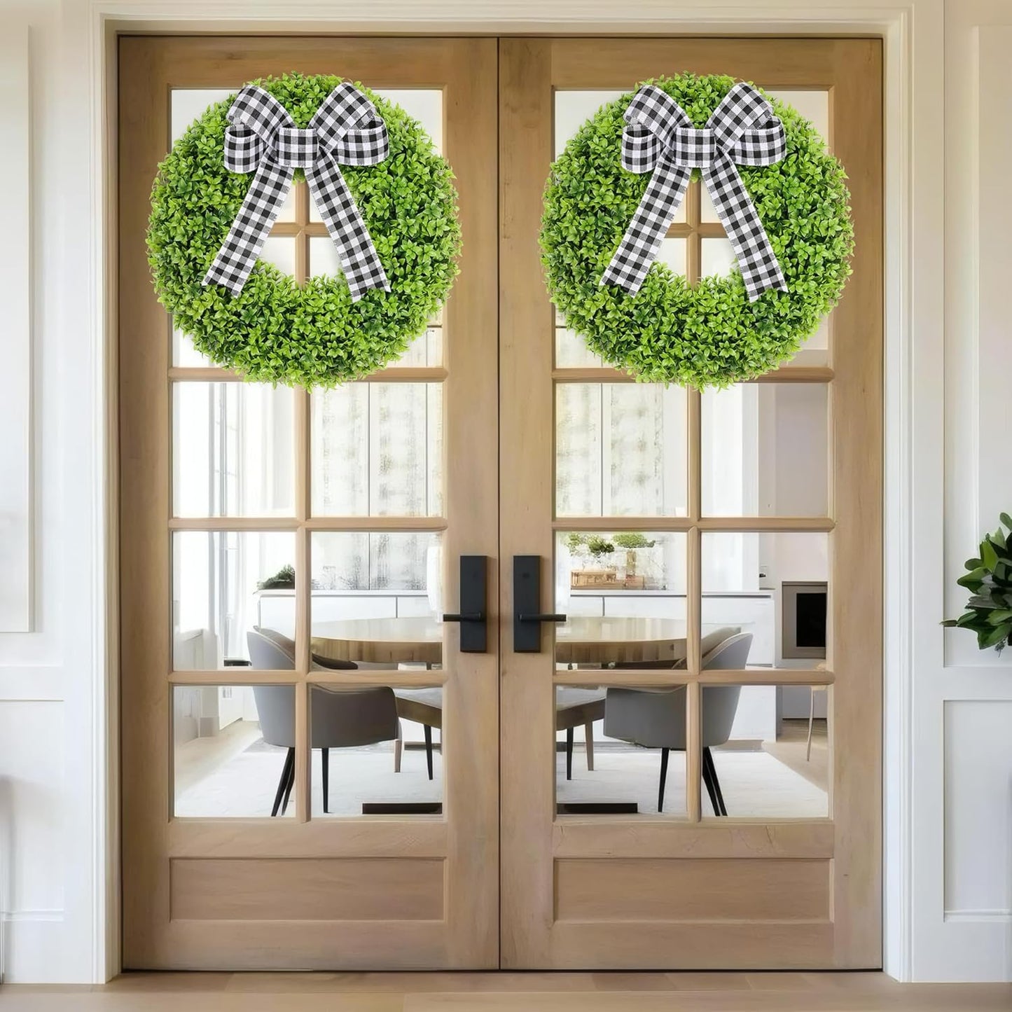 Vlorart 23-Inch Large Boxwood Door Wreath - All-Season Artificial Greenery with Sash & Bow for Indoor/Outdoor Decor