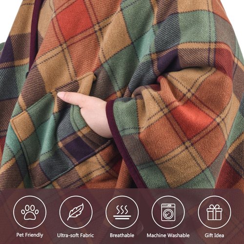 forestfish Wearable Blanket Poncho With Pockets And Buttons, Flannel Shawl Wrap Blanket For Women Soft And Warm