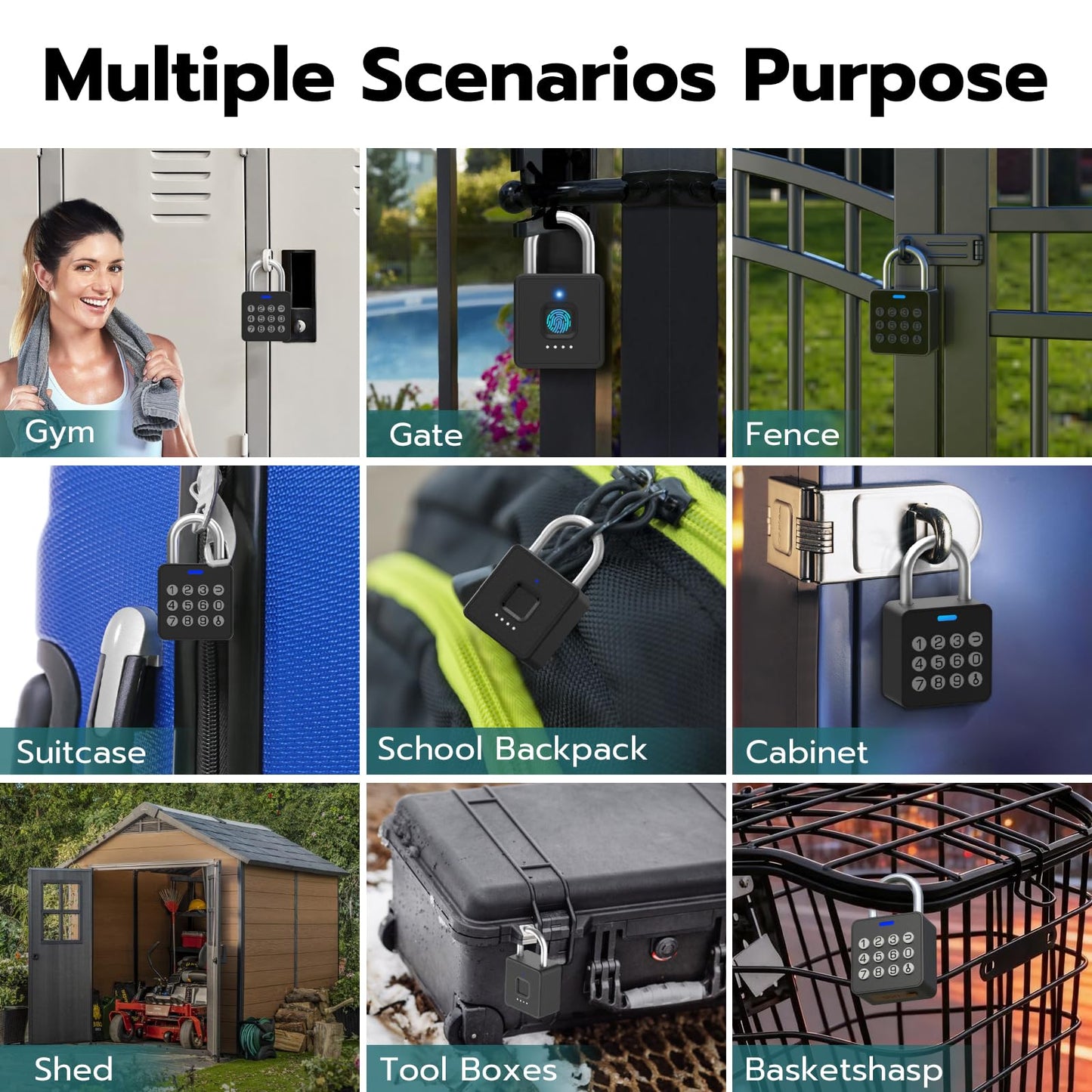 Foxlock Smart Locker Lock, Fingerprint Keyless Biometric Padlock, Weatherproof Biometric Combo Lock with Bluetooth APP, Smart Combination Pad Lock Storage Unit Outdoor Fence Gate Shed
