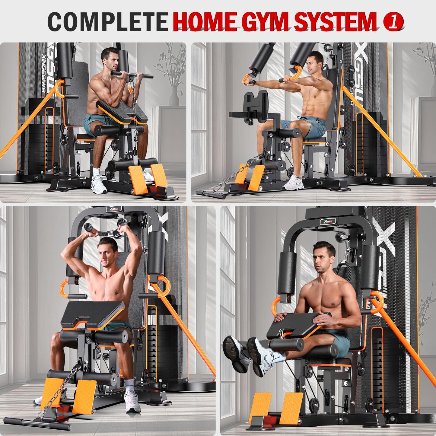 XGSW Multi-Function Home Gym Workout Station, Featuring a Pulley System, arm Trainer, and Leg Trainer for Full-Body Workouts. (L03-1 Single-Person Fitness Station)