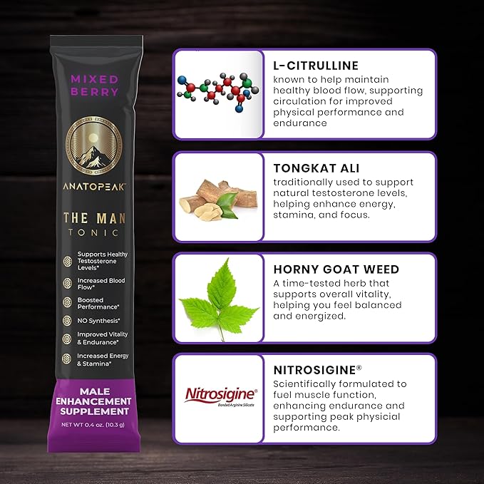 Male Enhancing Supplement Powder ??Testosterone Supplement for Men with Tongkat Ali, Maca Root, Horny Goat Weed Powder, Beet Root & L-Citrulline ??Nitric Oxide Booster (1 Stick Pack) - Berry