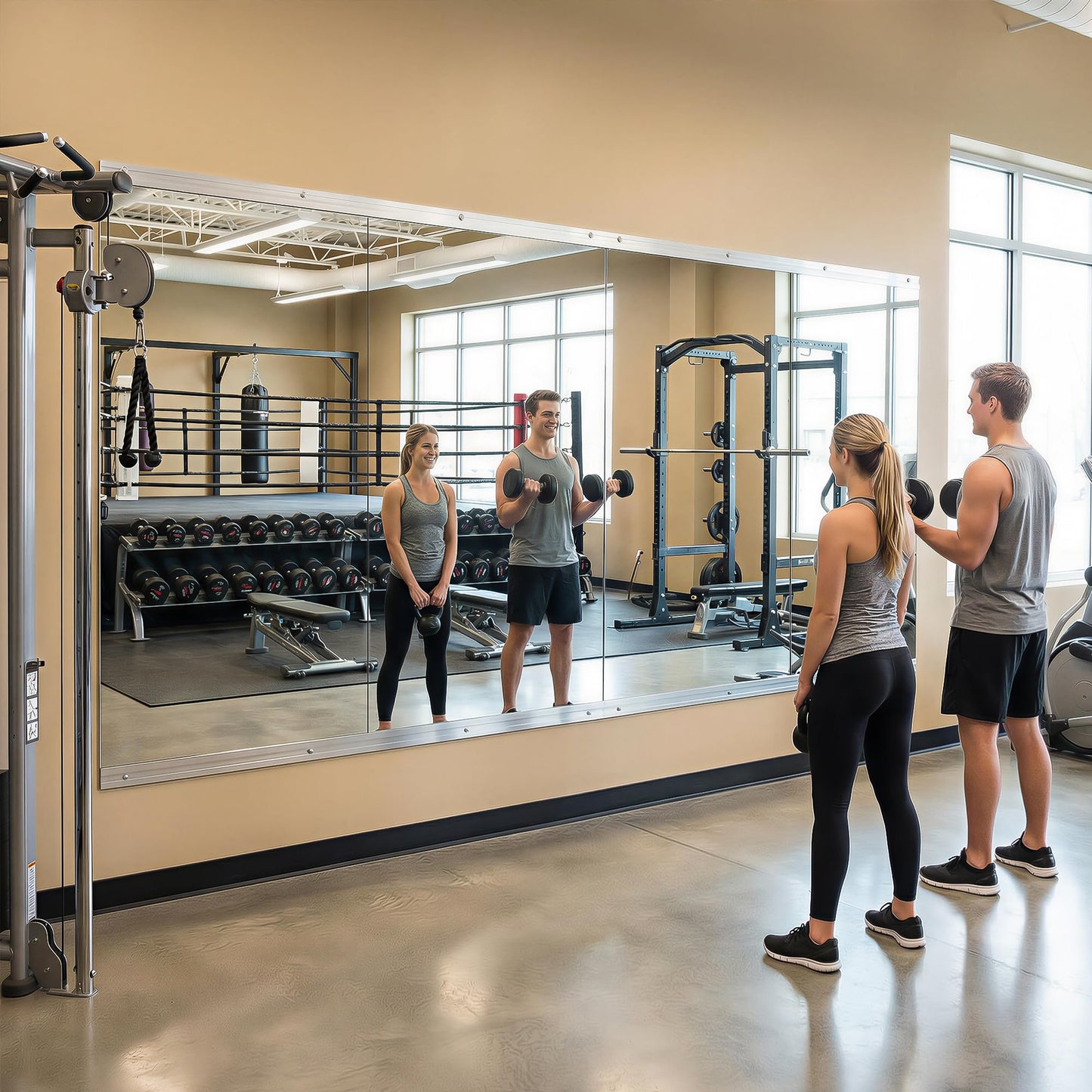 Novlux Home Gym Mirror, 58" x 30" - 2PCS, Large Full Length Mirror Wall Mounted for Yoga, Frameless Tempered Glass Wall for Home Gym, Dance Studio, Living Room, Bathroom