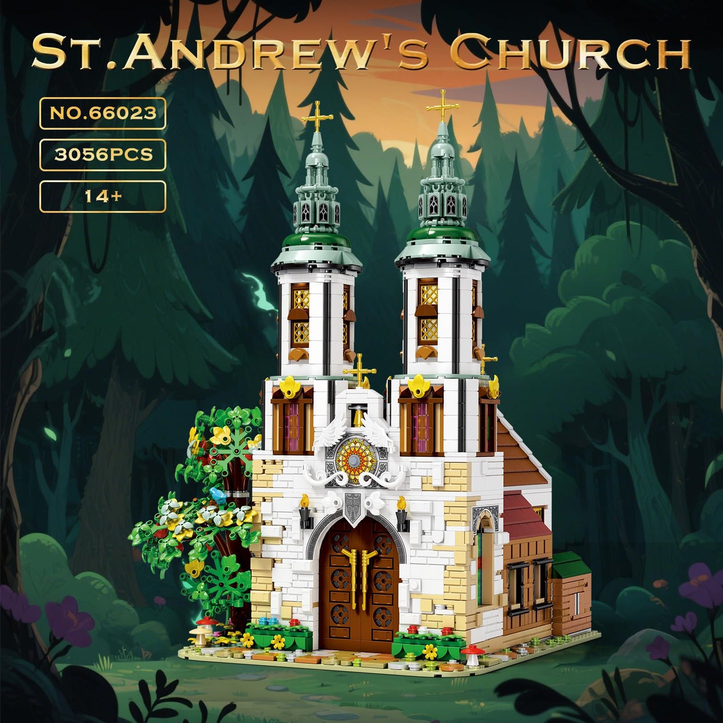 Reobrix St.Andrew's Church Building Sets with LED Lights, MOC Street View Building Blocks for Adults Teens, Architecture Model Kit, Home Office Decor, Idea Gift for Building Toys' Lover, 3056 Pcs