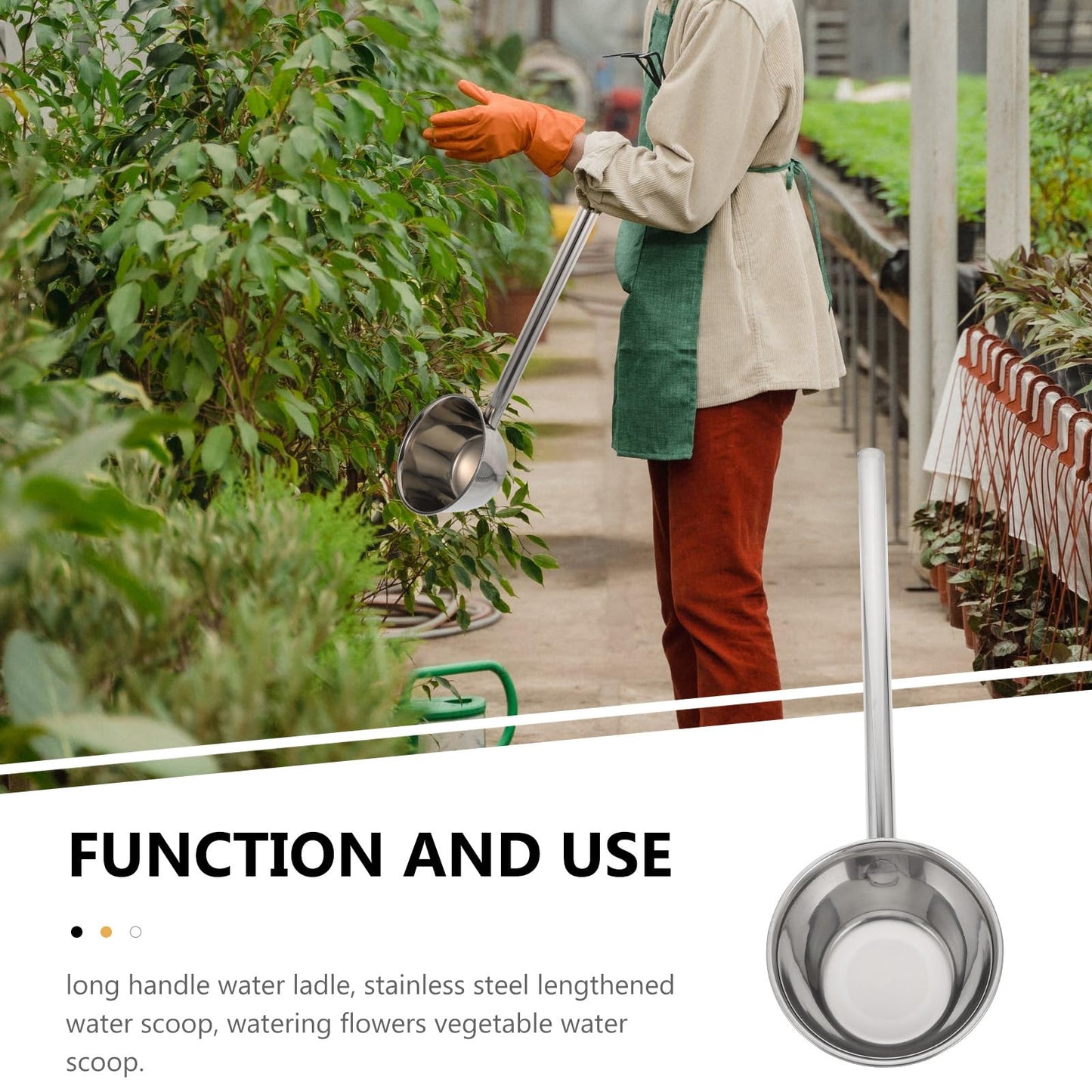 Yardwe Long Handle Water Scoop 18 Inch Stainless Steel Ladle for Kitchen and Gardening Use Deep Bowl Household Watering can Bailer with Comfortable Grip