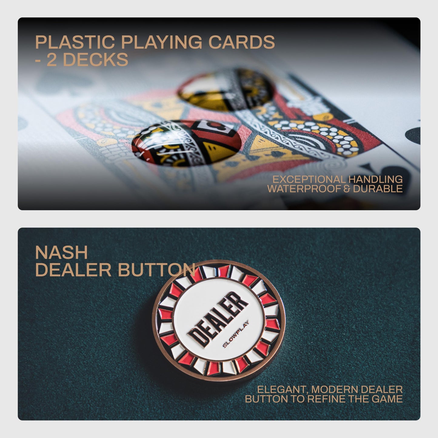 SLOWPLAY Nash 14g Clay Poker Chip Set White Gold Edition– 300PCS Full Set for Texas Hold’em | Numbered Chips: 1, 5, 25, 100, 500 | Premium Case with Durable German Polycarbonate Shell