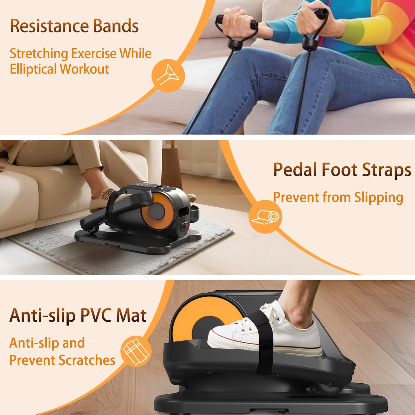 Wesec Under Desk Elliptical Machine, Electric Elliptical Training Machine w/Remote & 12 Speeds Level, Manual & Auto Mode, Elliptical Traier for Seniors Seated Pedal Exerciser for Home Office, Orange