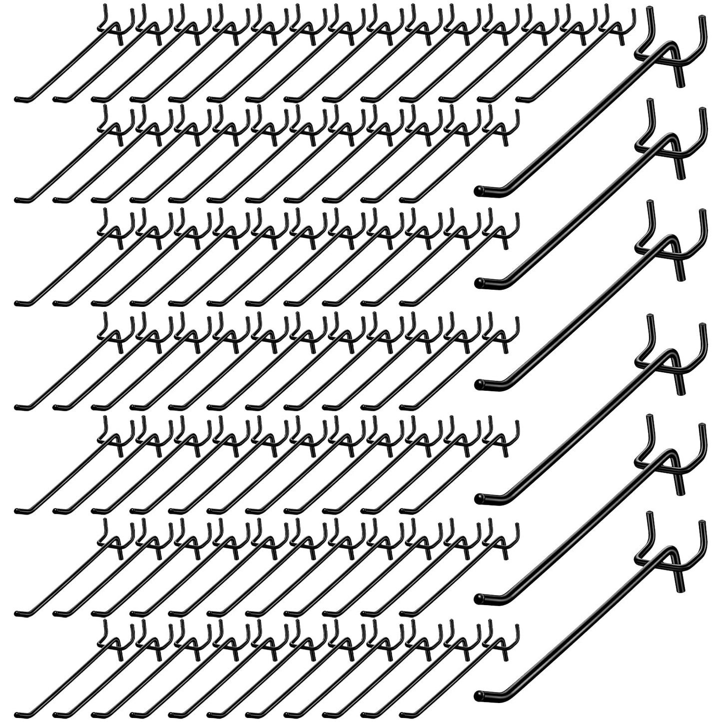 Meyeyaia 100 PCS 6 inch Pegs for Pegboard, Black Peg Board Pegs for 1/8“ and 1/4" Peg Board, Metal Pegboard Hooks for Hanging Organizing Various Tools for Garage, Craft Room, Kitchen, Store