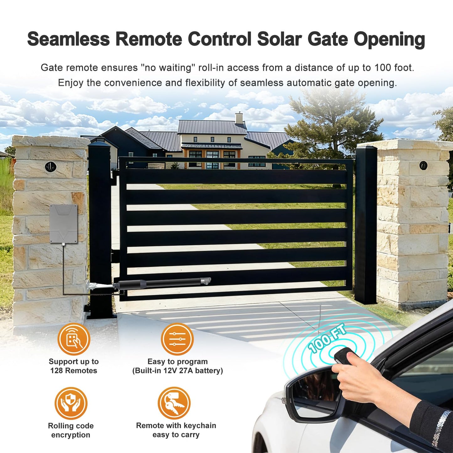 Gyxel C01-L Smart Automatic Gate Opener Kit, App Compatible Single Swing Gate Opener-Up to 14ft Long or 440lb, Electric Gate Opener for Driveway Single Swing Gate with Long-Range Gate Remote and More