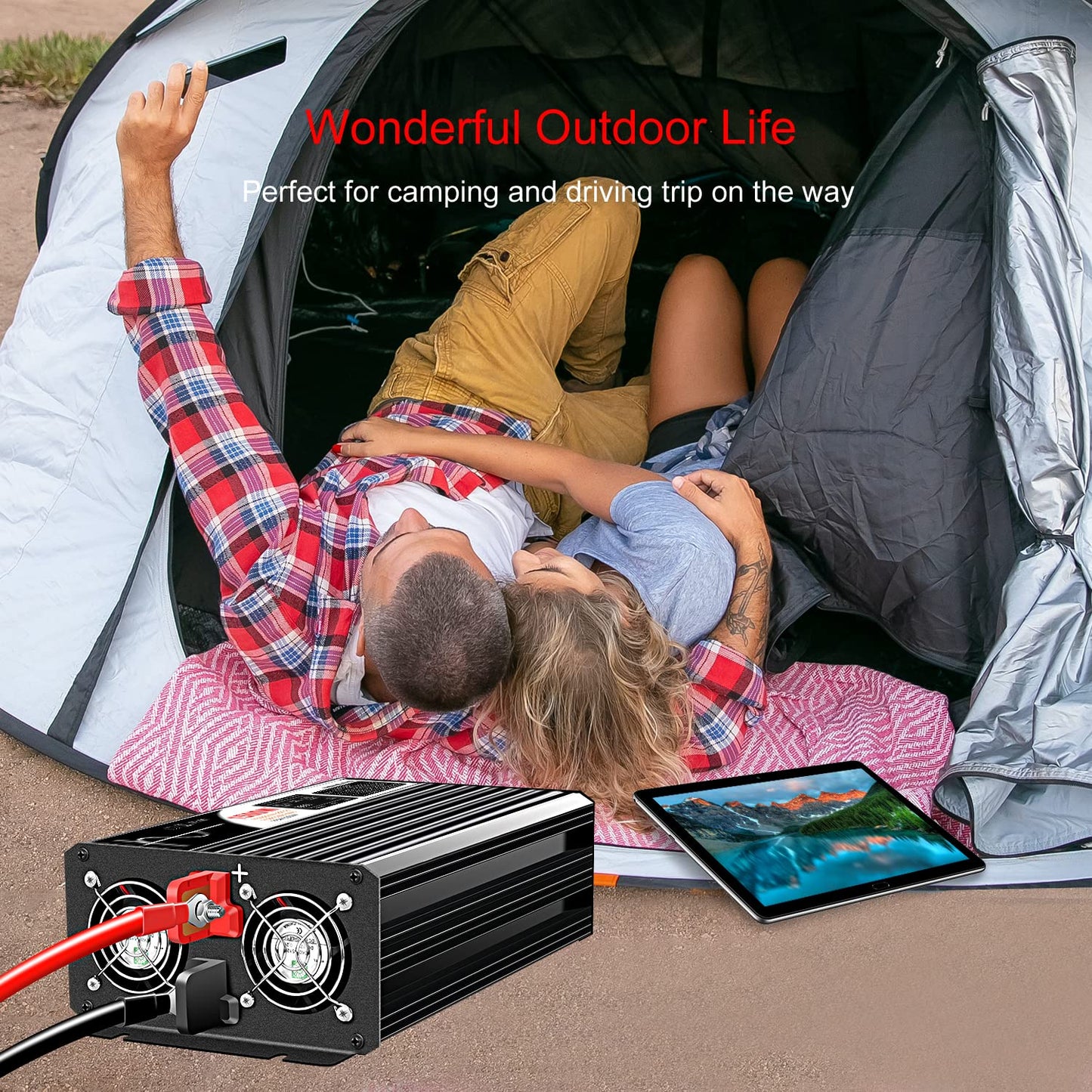Xijia 1500W Power Inverter，24V to 120V Pure Sine Wave Inverter，Surge 3000W Solar Converter for Truck，Home Backup Solar Systems ，with Bluetooth Remote Control