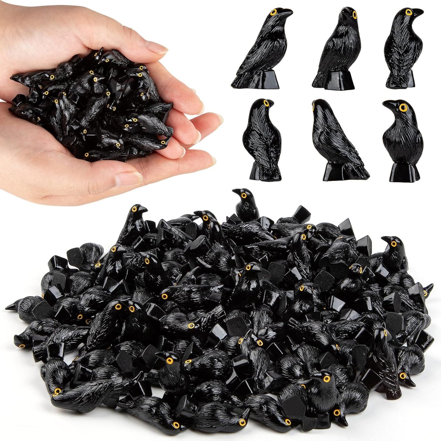 Skiennix Mini Resin Crows - Halloween Decor Figurines | 100 Pcs Black Raven Ornaments for Crafts & Parties