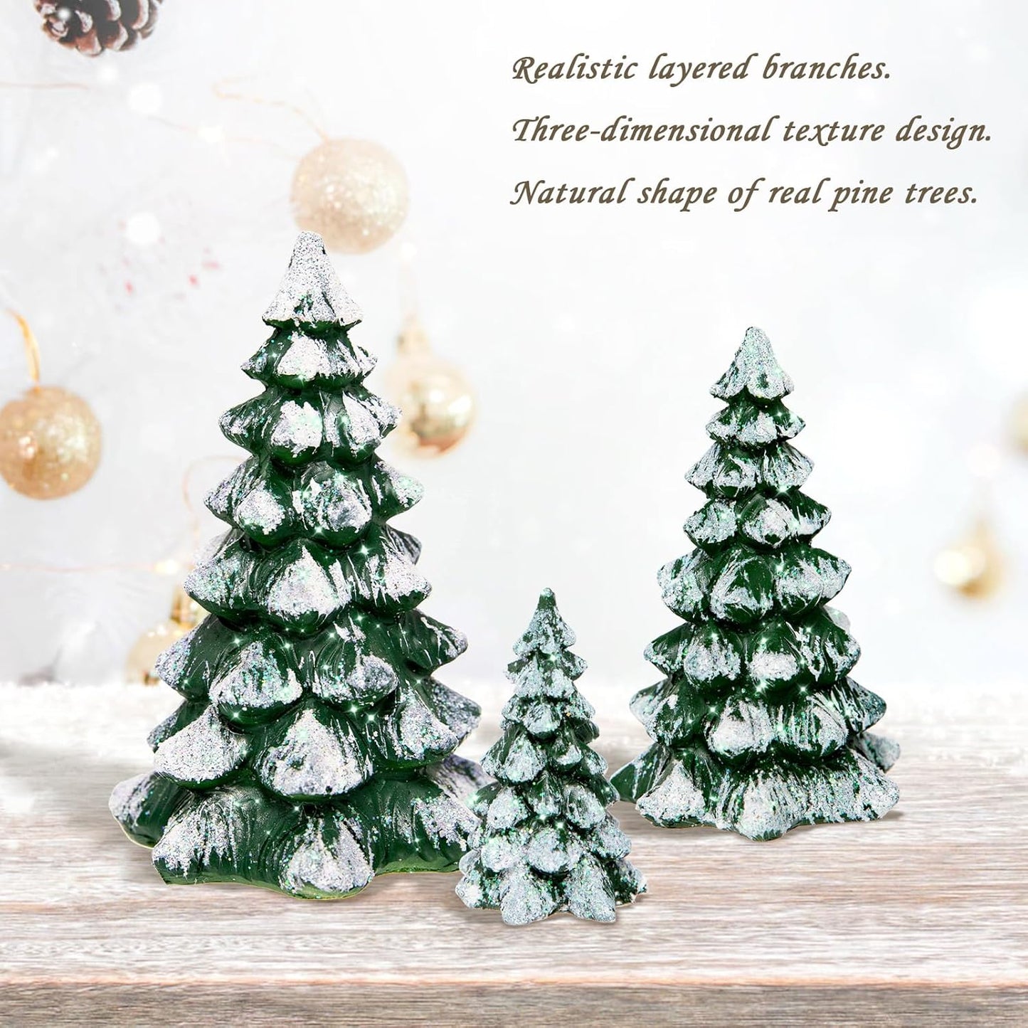 Skiennix Winter Wonderland Village Scene - 3-Piece Pine Accessory Figurine Set | Christmas Tree Decorations, Green