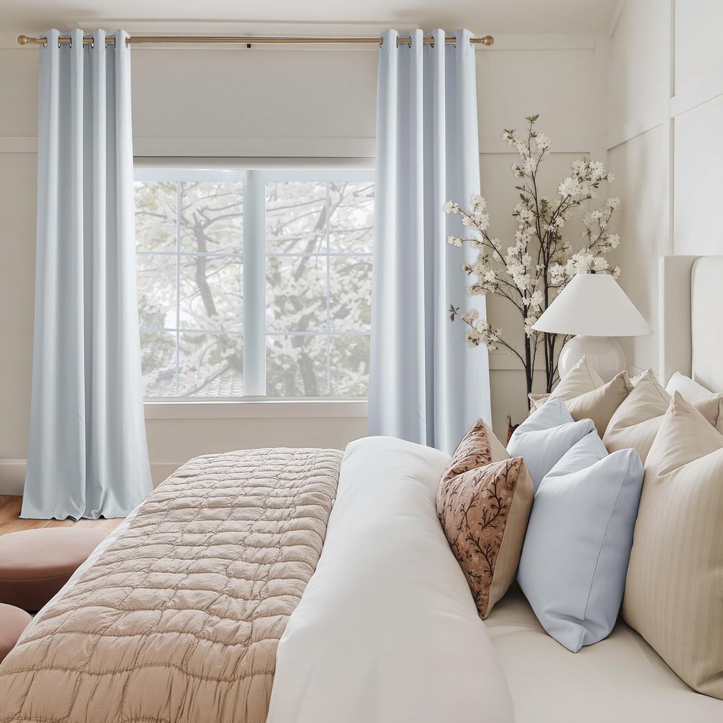 NICETOWN Room Darkening Curtains - Elegant Greyish White Drapery Panels, 52" x 84" Size
