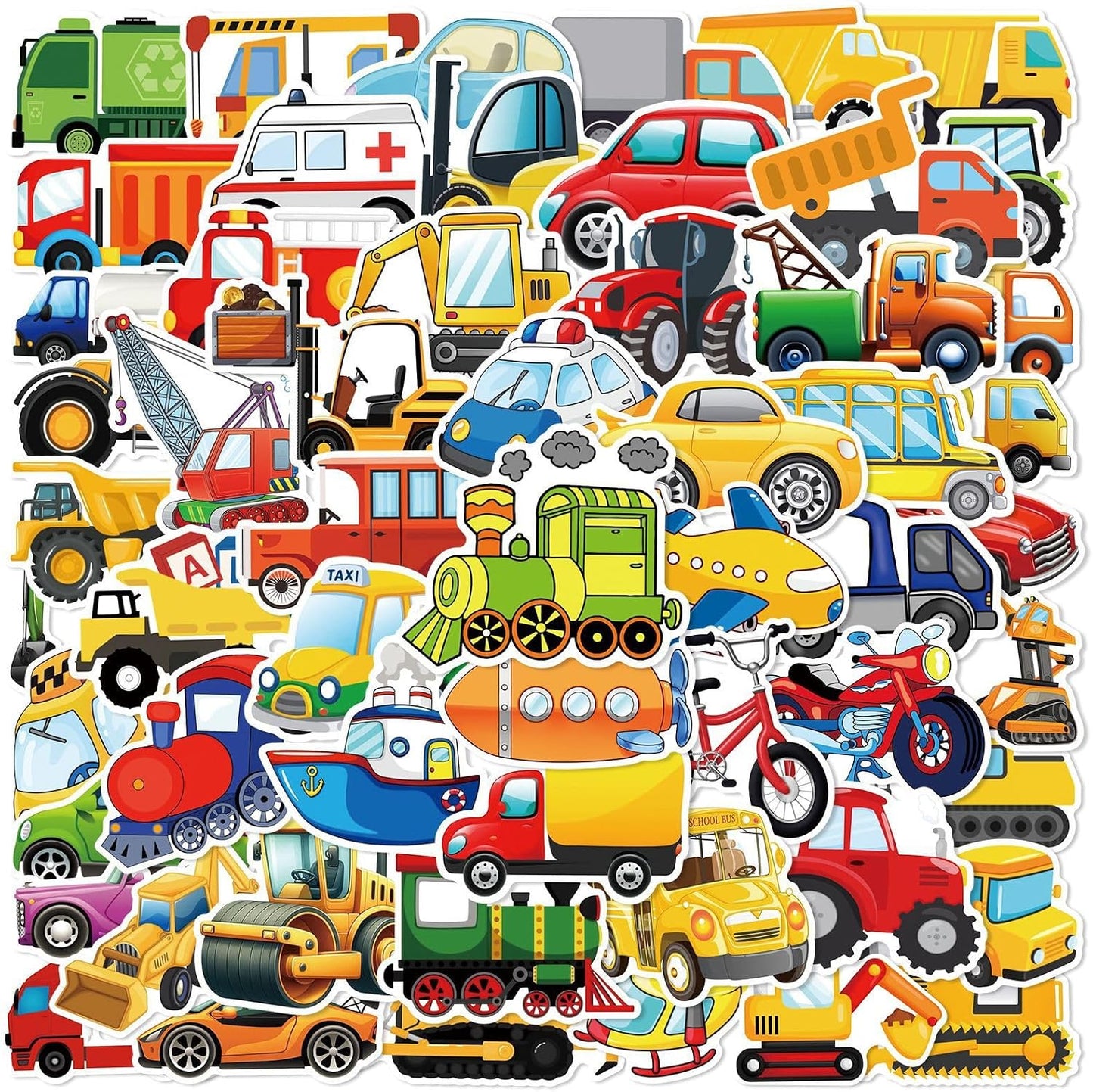 Luziwiox Pack, 60Pcs (Colourful-F1) Transportation Vehicle Truck Stickers Vinyl Waterproof Cool Stickers Construction