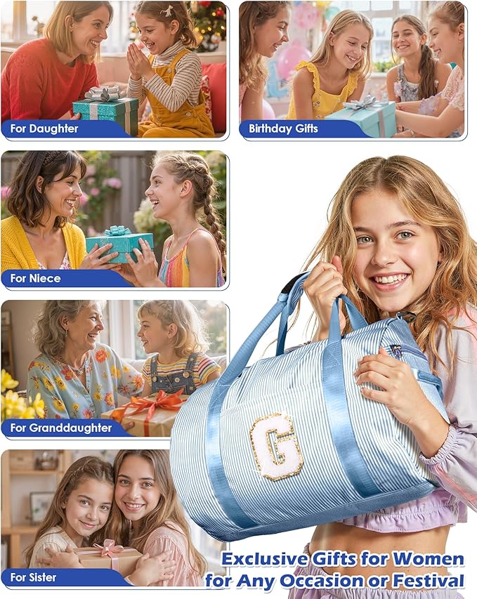 Gift for 4 5 6 7 8 9 Year Old Girls, Girl Gym Bag, Kids Initial Overnight Duffel Bags with Shoe Compartment, Personalized Travel Bag with Makeup Pouch, Sweet 16 Gifts for Daughter (Letter G)