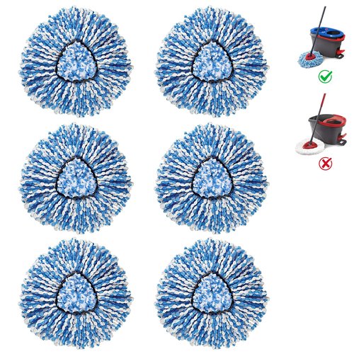 2-Tank Mop Heads Replacements for O-Ceda RinseClean Dual System, Microfiber Refills, Easy Cleaning Mop Repalce Head Blue 6 Pack