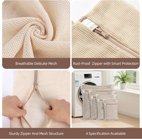 100% Cotton Mesh Laundry Bags by [Brand Name] - Premium Soft & Dye-Free | Set of 4, Natural