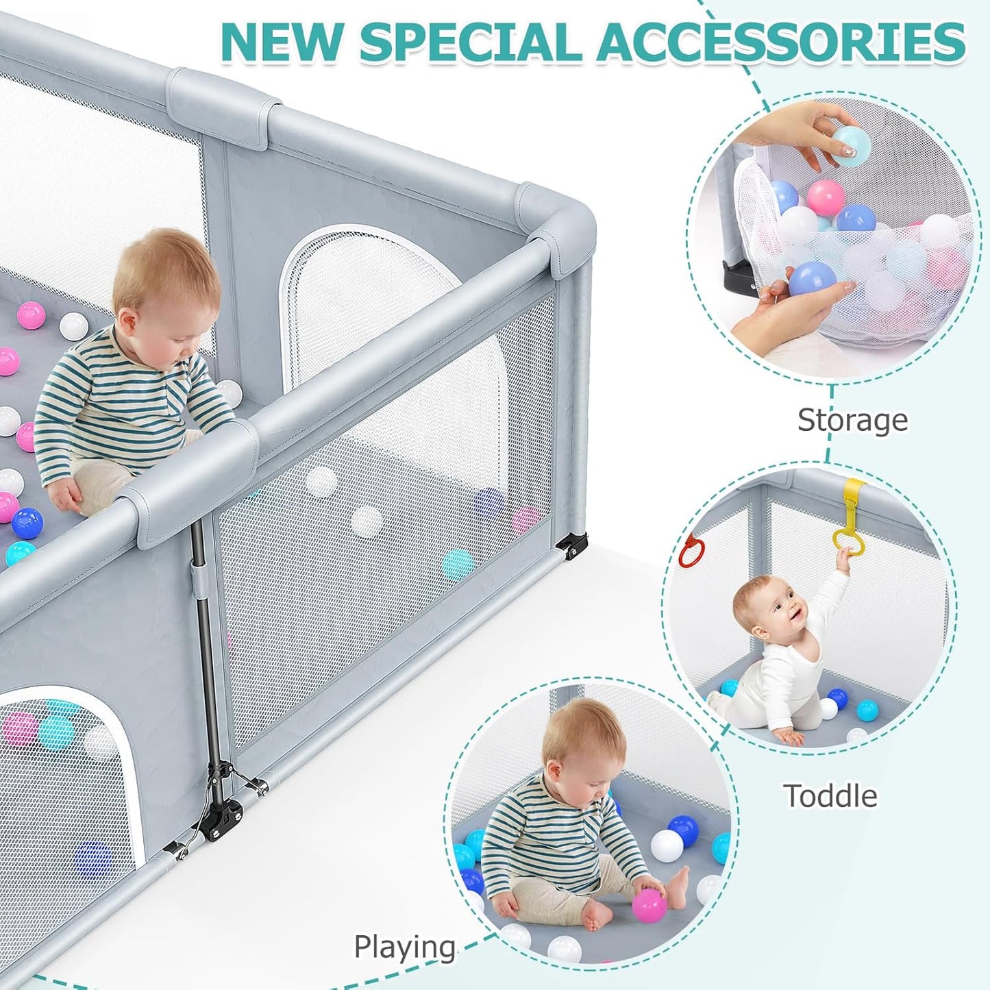 Skiennix Baby Playpen - Foldable Large Portable Safety Area for Toddlers | Indoor/Outdoor (71" × 59")