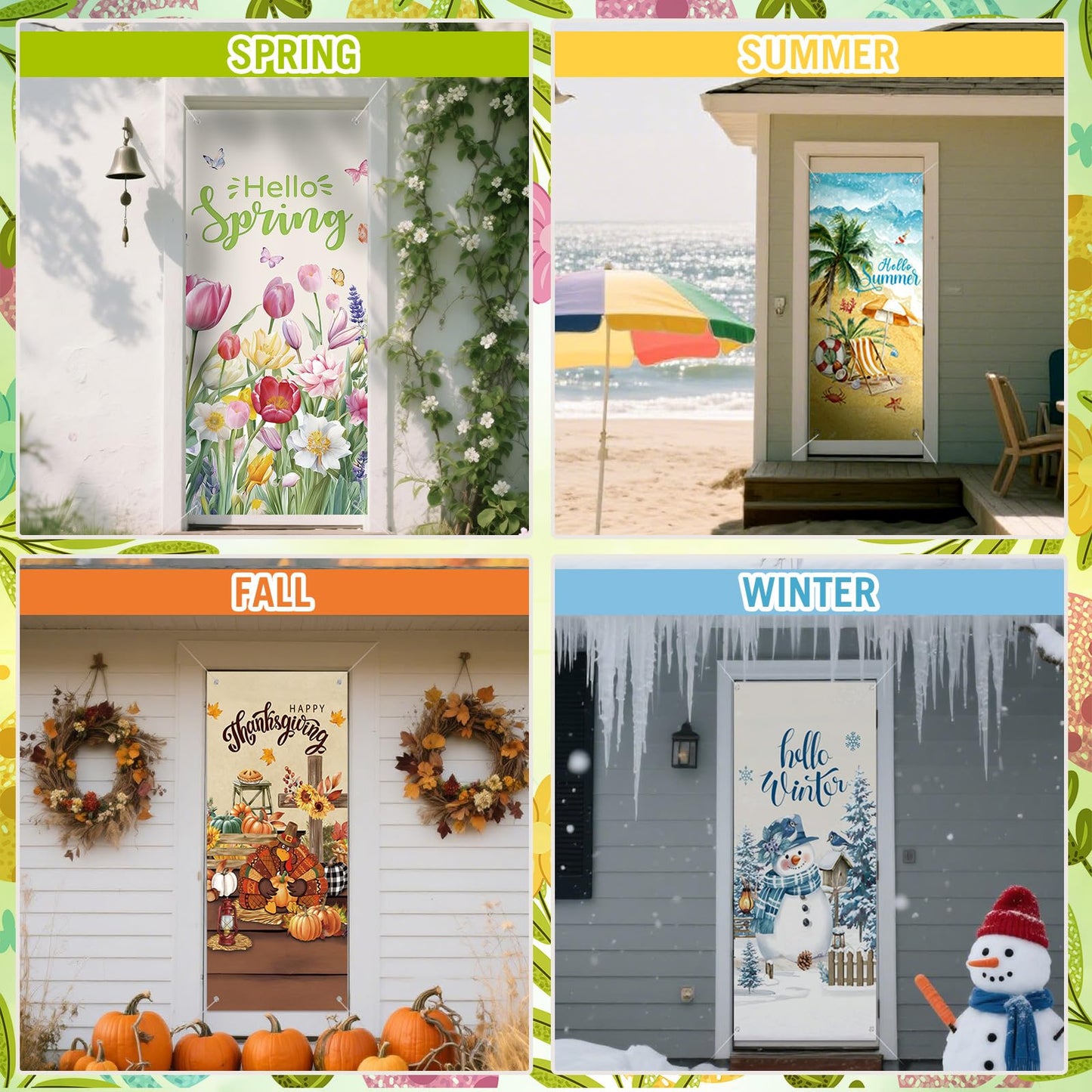 Breling 12 Pcs Seasonal Door Cover Decorations for Front Door Holidays Interchangeable Large Photography Background Banner Porch Sign for Patriotic Summer Home Office Party Supplies(Classic)