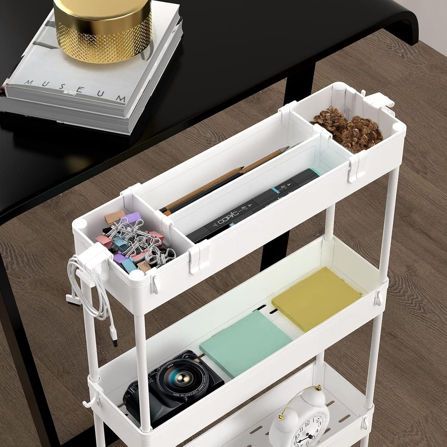 SPACELEAD Slim Storage Cart - 4-Tier Rolling Utility Organizer for Bathroom, Kitchen & Office - White