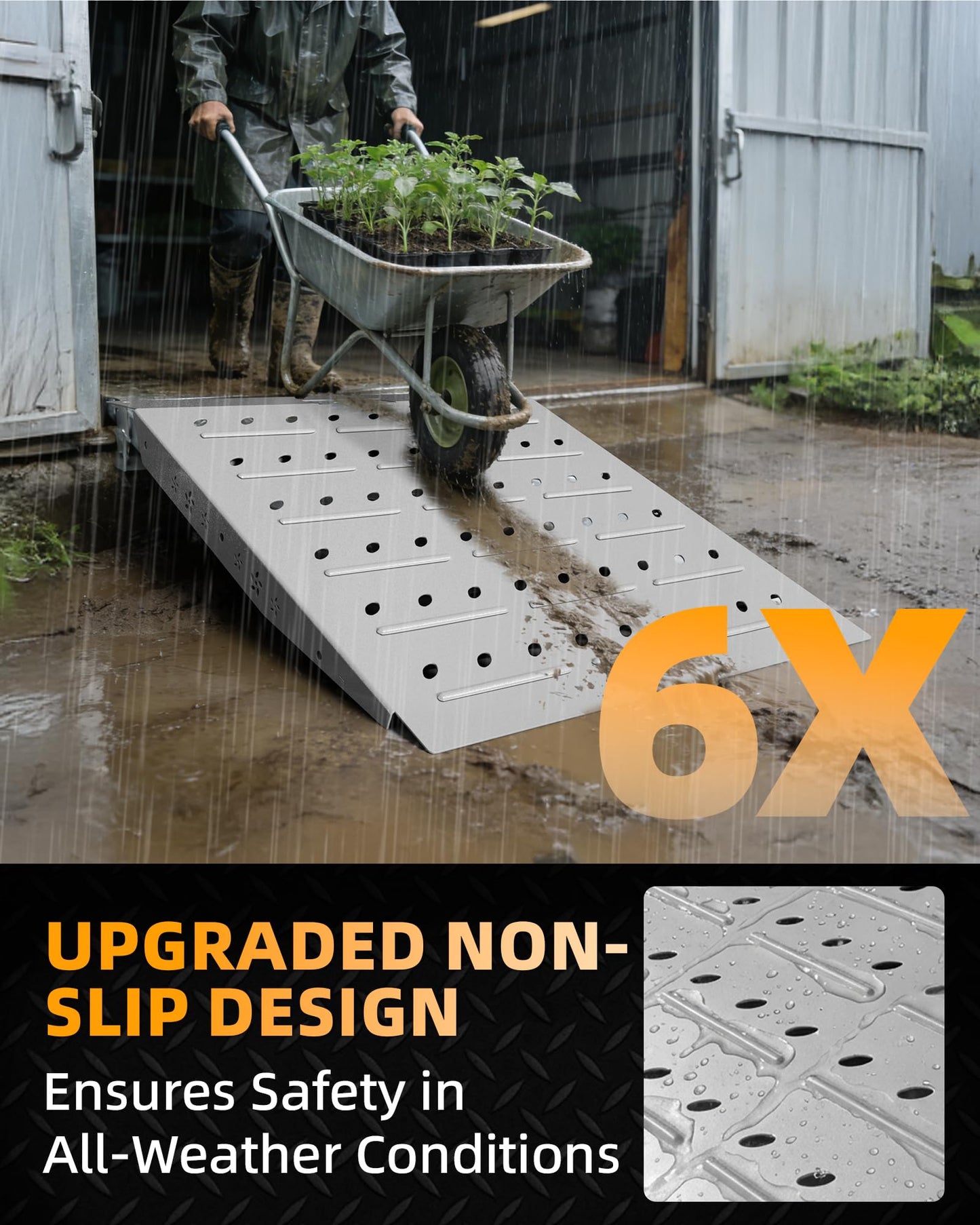 VNN 29" x 48" Shed Ramps - Slivery Loading Ramp for Riding Mower, 2 Packs Ramps for Sheds，1800 LB Capacity Alloy Loading Dock Ramp for Garages, Barns