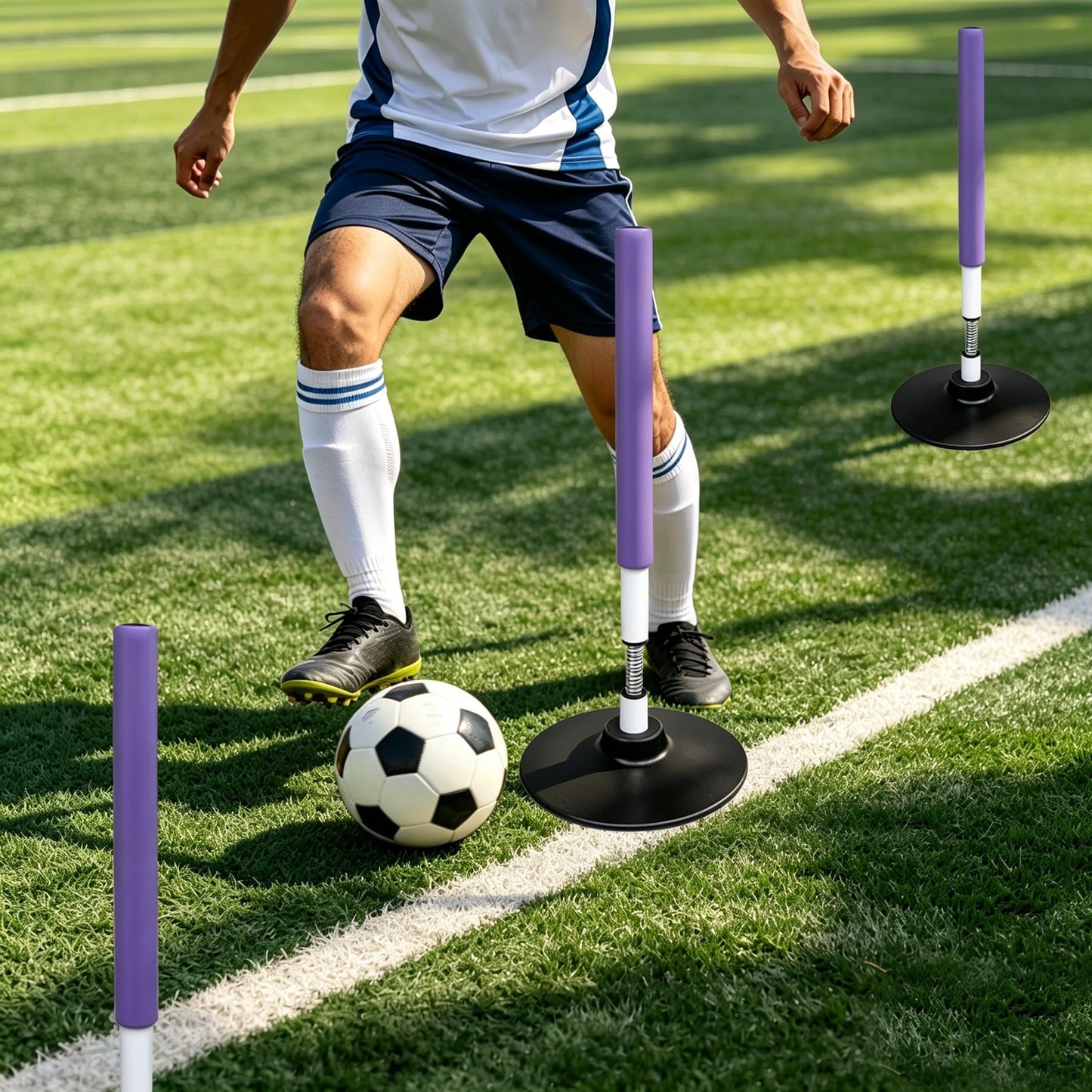 TNZMART Soccer Agility Poles Training Equipment Foam Padded Spring Loaded for Basketball Football Practice Drill Speed and Sports Gear (Purple 4, 1.9 FT)