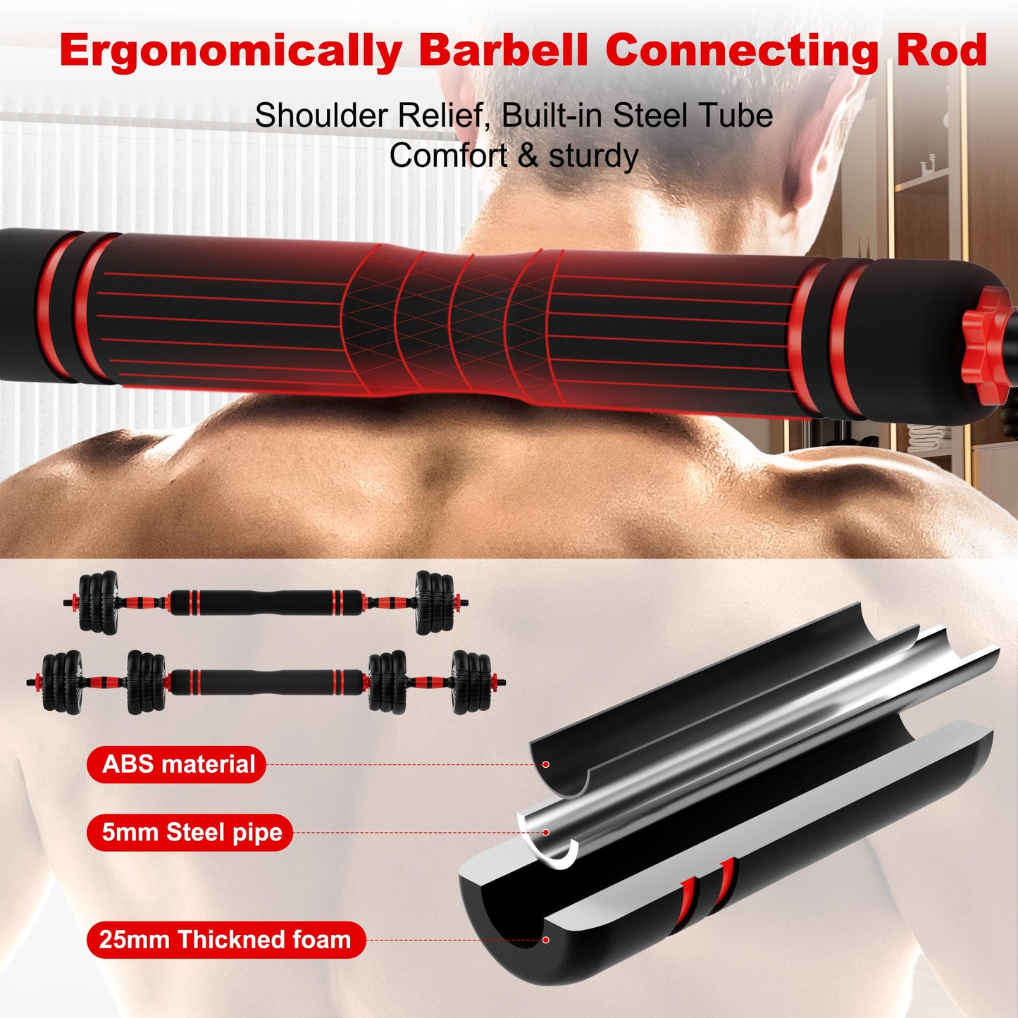 SCEPKN Adjustable Dumbbell Set, 10/20/30/45/70/90lbs Free Weight Set with Connector, 5 in1 Dumbbells Set Used as Barbell, Kettlebells, Push up Stand,Weight Plate, Fitness Exercises for Home Gym Suitable Men/Women