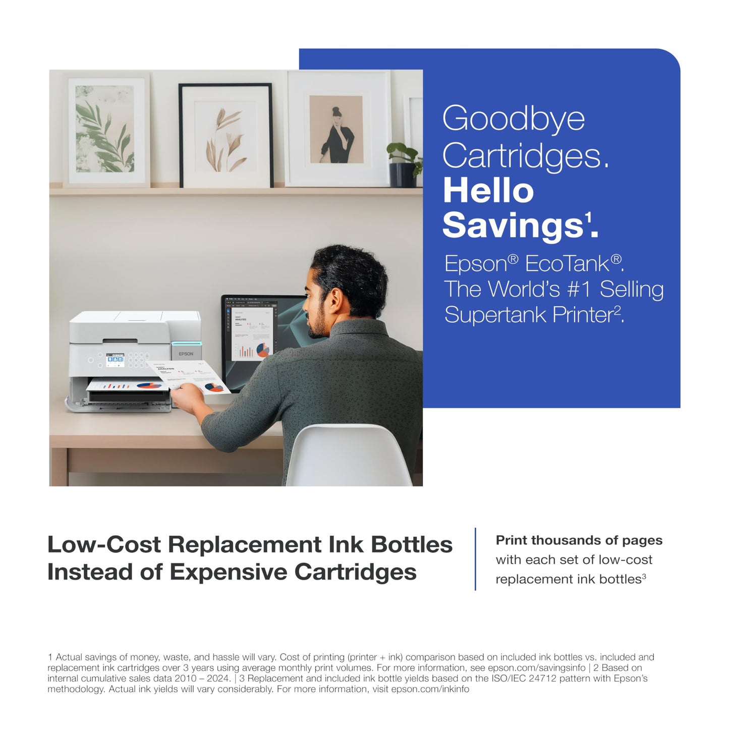 Epson EcoTank ET-3950 Wireless All-in-One Color Supertank Printer with up to 3 Years of Ink Refillable Tanks, Perfect for Home Office, 18 PPM, 2.4" Colorful Touchscreen, Auto Document Feeder - White