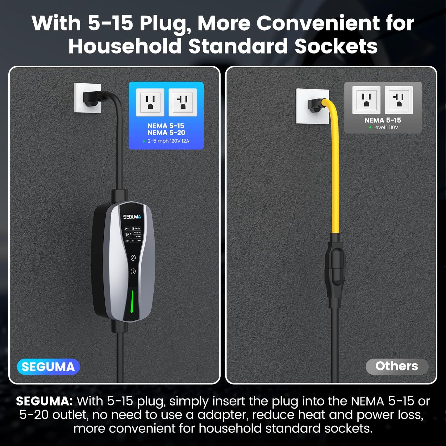 Level 1/2 EV Charger, 16Amp Adjustable Current NEMA 5-15 Plug/NEMA 6-20 Adapter, Timing Delay & LED Display 25FT Cable Portable EV Charging Station for J1772 BEVs/PHEVs 110V-240V(Silver)