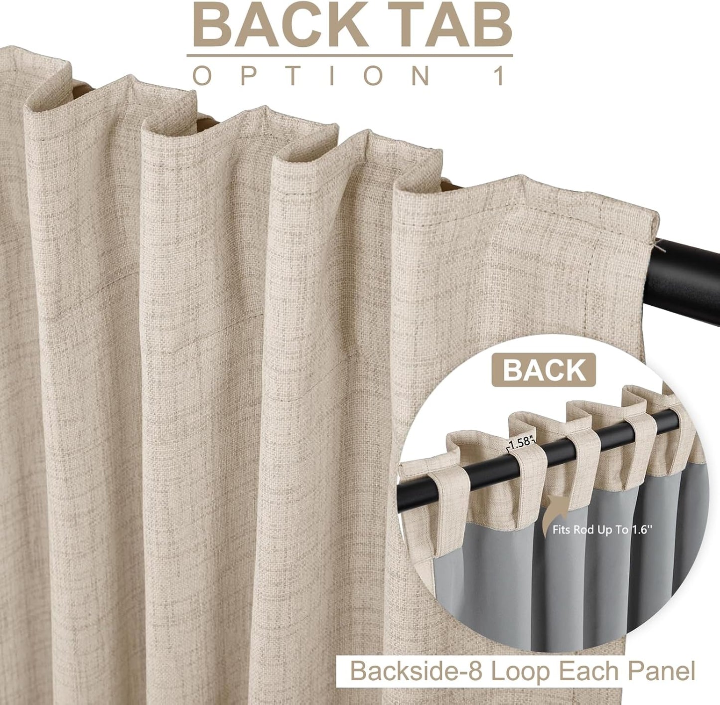 Skiennix 100% Blackout Linen Curtains - Thermal Insulated Drapes, 50" W x 108" L, Oatmeal | 2 Panels Set