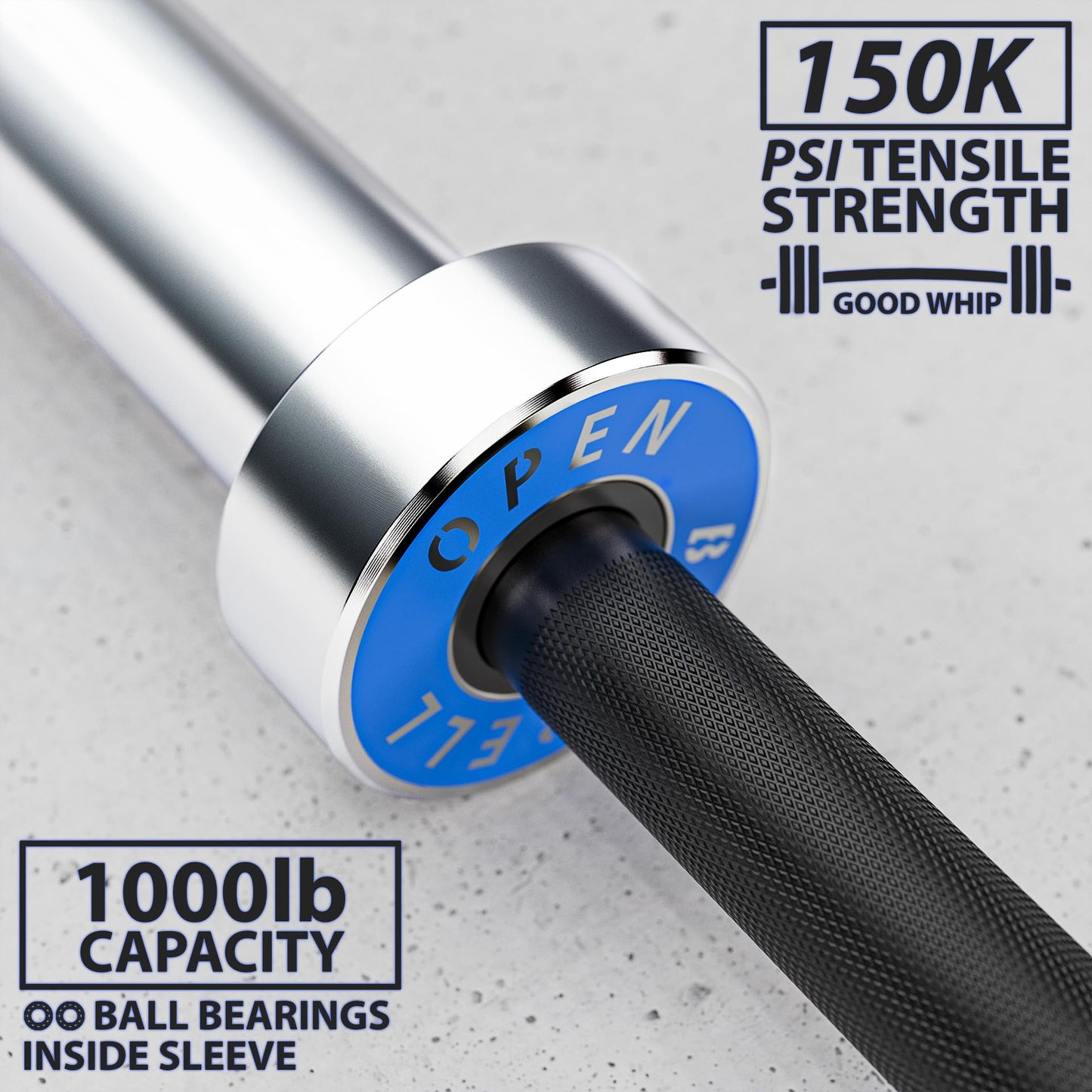 Synergee Open 20kg Men's Black Phosphate Shaft and Chrome Sleeve Olympic Barbell. Rated 1000lbs for Weightlifting and Powerlifting.