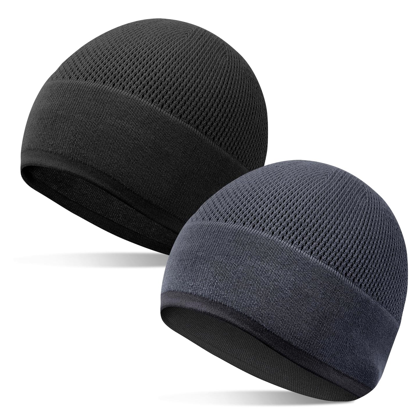 Skull Cap Bamboo Knit Hat for Men Women, Lightweight Breathable Summer Beanie Sleep Cap, Moisture Wicking Helmet Liner for Running Cycling, Gift for Cancer Patients (Black/Graphite)