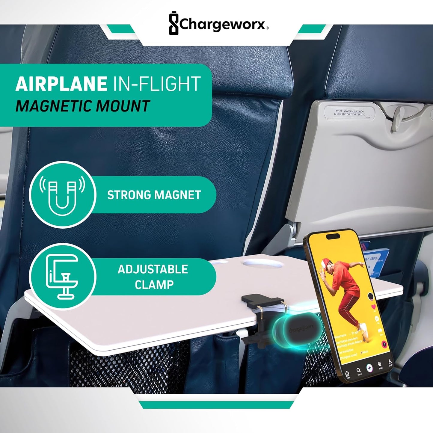 CHARGEWORX 360 90 in-Flight Magnetic Phone & Tablet Mount for Airplanes, MagSafe-Compatible Travel Phone Holder