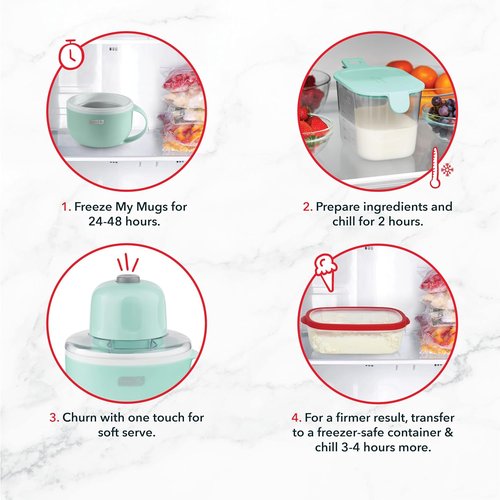 Dash My Mug Ice Cream Maker - Single Serving Gelato, Yogurt & Sorbet - Easy Clean & Use - Aqua, 2 Bowls