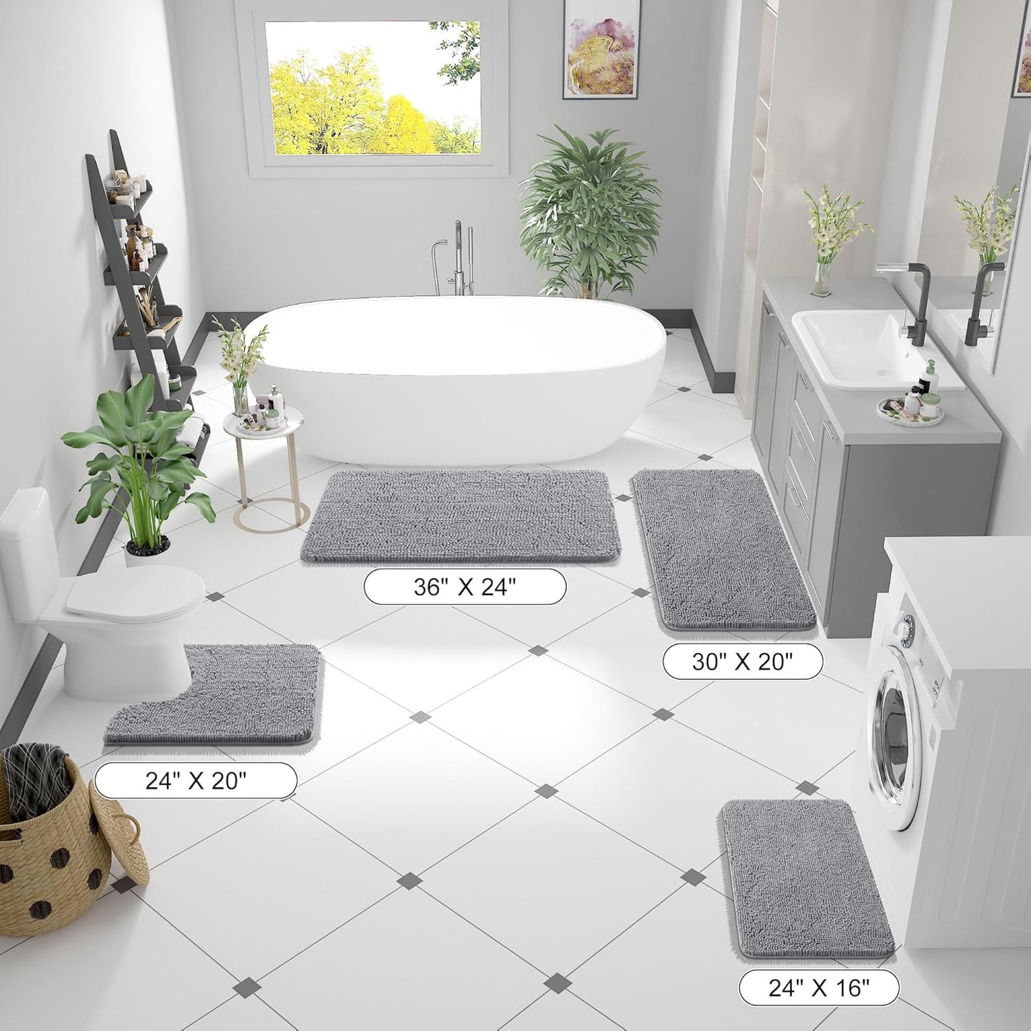OLANLY Bathroom Rugs - Extra Soft Chenille Bath Mats with Rubber Backing | Quick Dry, Machine Washable, 35x24, Grey