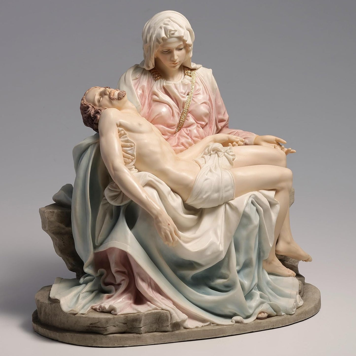 Regine Switzerland Pieta & Michelangelo Decorative Figurine - Elegant Pink & Blue Design, 10.63 Inch
