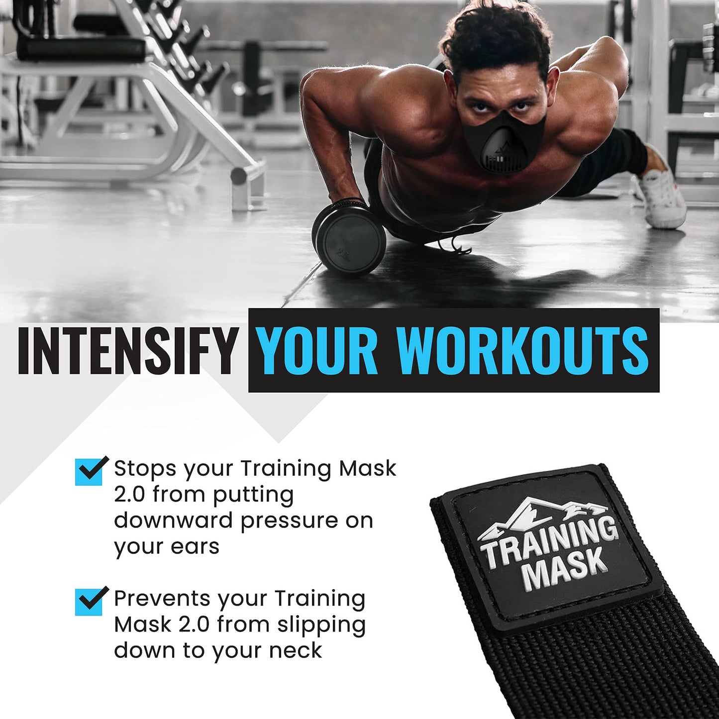 TRAININGMASK - Masks Straps for Training Mask 2.0, Mask Extender Strap Only, Adjustable Band for Running Breathing Mask, Black