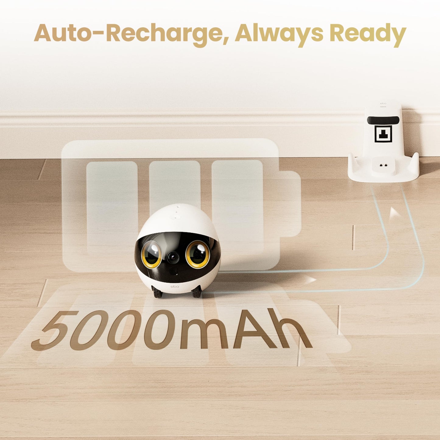Enabot EBO Air 2S FamilyBot Home Robot Camera: 2.5K Indoor Pet Cam, Movable Robot Camera, 2-Way Video, Auto-Recharge, Long Battery Life, Custom Facial Image, Night Vision