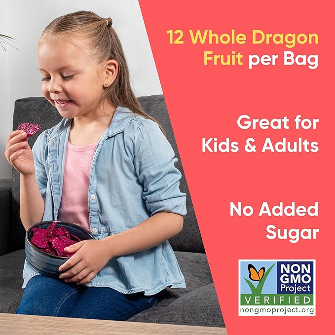 Yammy Dried Dragon Fruit Chips for Drinks Refreshers (5.6oz Pack of 4) - Like Freeze Dry Dragonfruit Pieces - 1 Ingredient Healthy Snack for Adults & Kids - 2g Protein, 4g Fiber, Gluten Free Vegan