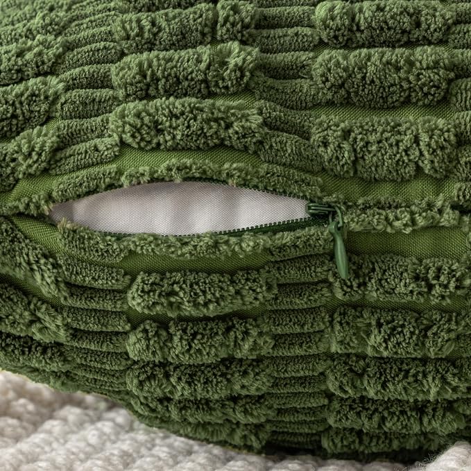 MIULEE Pack of 2 Spring Corduroy Decorative Throw Pillow Covers 18x18 Inch Soft Boho Striped Pillow Covers Modern Farmhouse Home Decor for Summer Sofa Living Room Couch Bed Moss Green