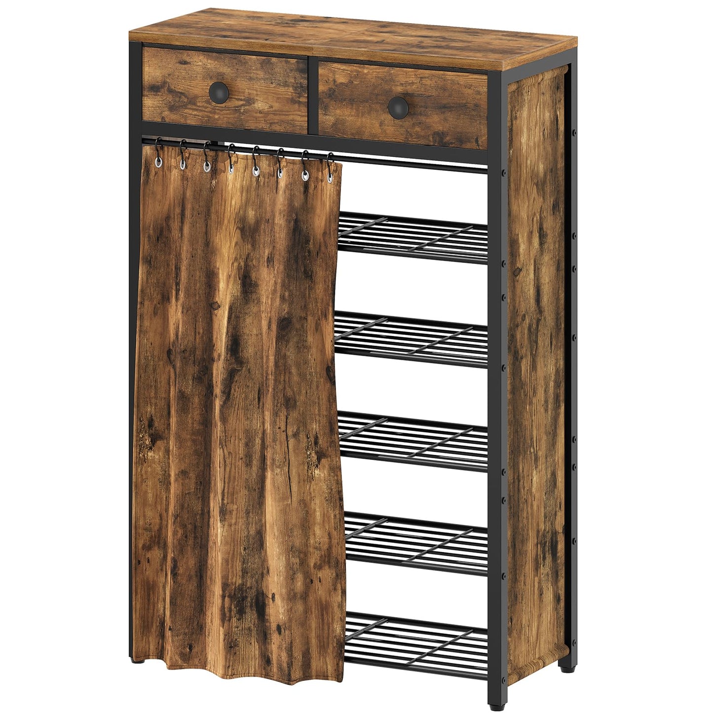 YATINEY 10-Tier and 6-Tier Shoe Rack with 2 Non-Woven Drawers, Entryway Shoe Storage with Dust Cover, Metal Shoe Organizer, Space Saving Shoe Cabinet, for Entryway, Closet, Hallway SS210BR-SS33BR
