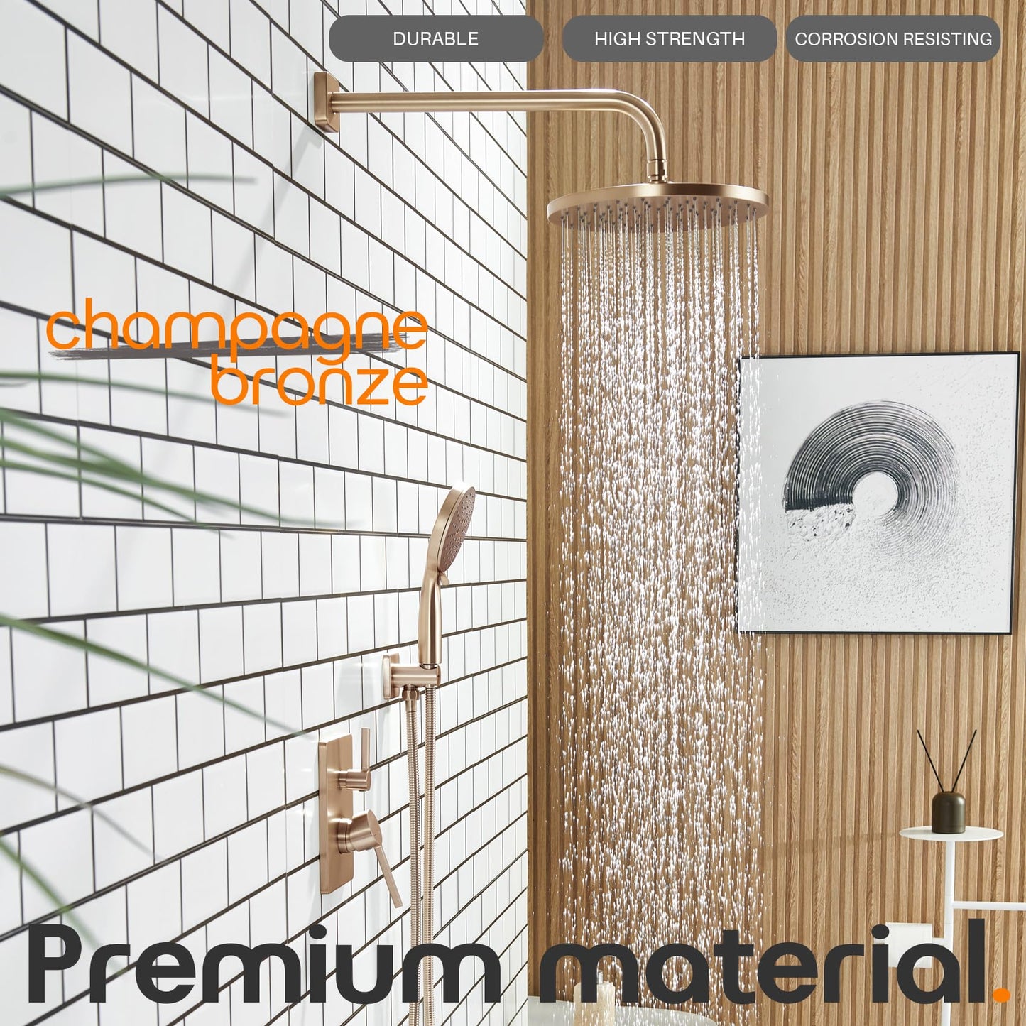 AONEON Bathtub Shower Trim Kit with 10'' High Pressure Rain Showerhead Faucet System, 3-Function Handheld Spray and Valve Included, Wall Mount Champagne Bronze SF001CPG-D10