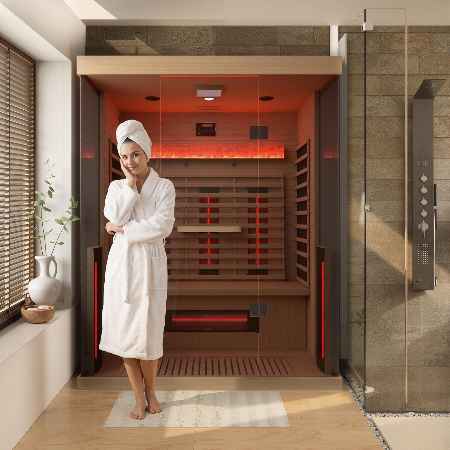SWHSE Full Spectrum Infrared Sauna, 2-3 Person Home Sauna with 6 Heating Tubes&3 Carbon Plate,Indoor Dry Sauna with Himalayan Salt Panel and LCD Touch Control Panel
