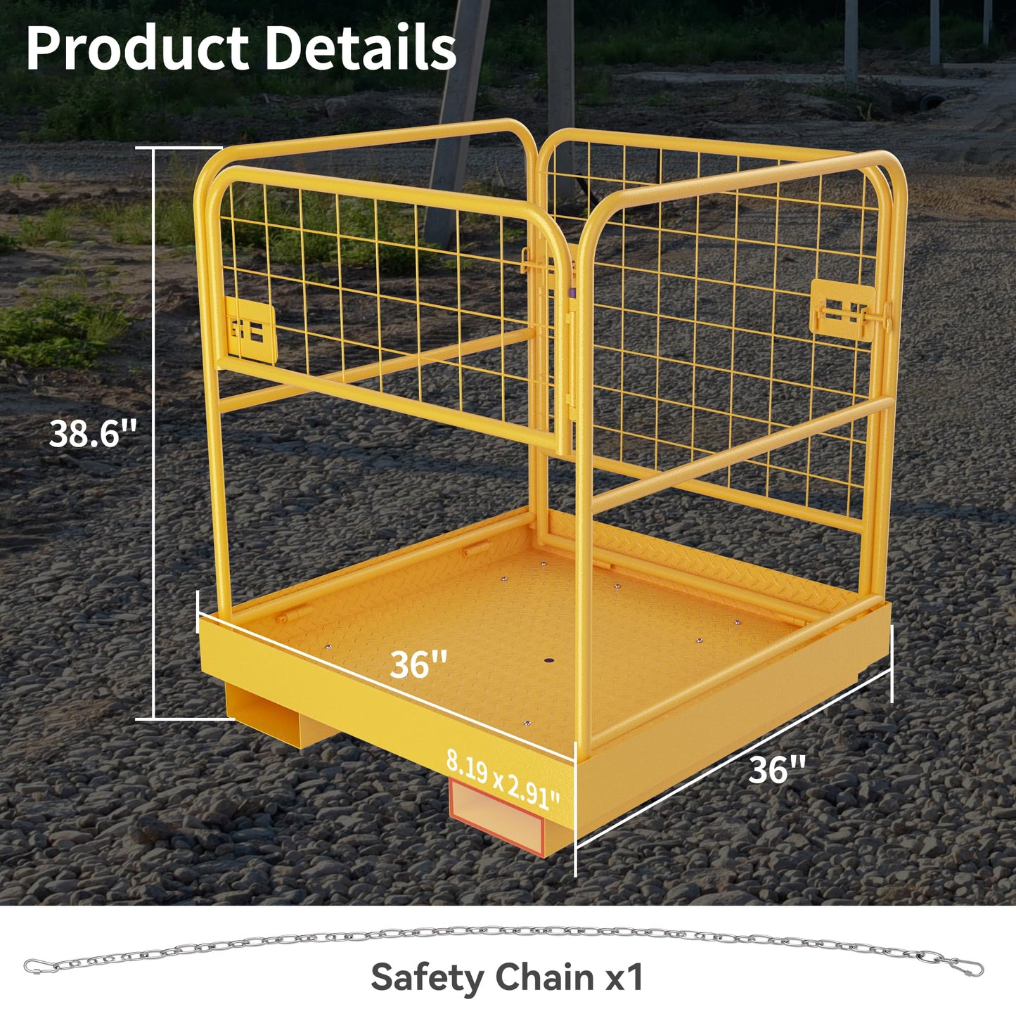 YINTATECH 36"x36" Forklift Safety Cage, 1150LBS Capacity Heavy Duty Steel Forklift Work Platform,Man Basket with 1 Safety Chains for Aerial Warehouse Maintenance