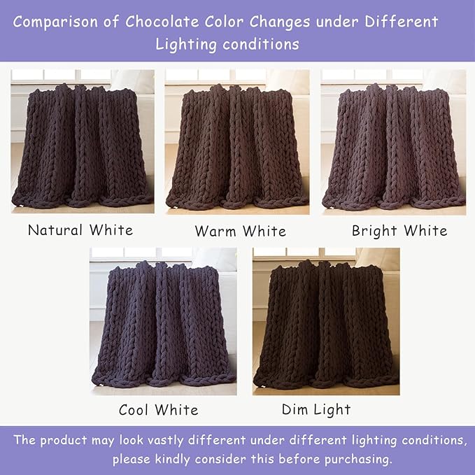 Bigacogo Chunky Knit Throw Blanket for Couch, 40x60 inches, 100% Hand Knitted with Thick Jumbo Chenille Yarn, Cozy Soft Large Rope Knot Cable Crochet Blankets for Sofa Bed Living Room, Chocolate