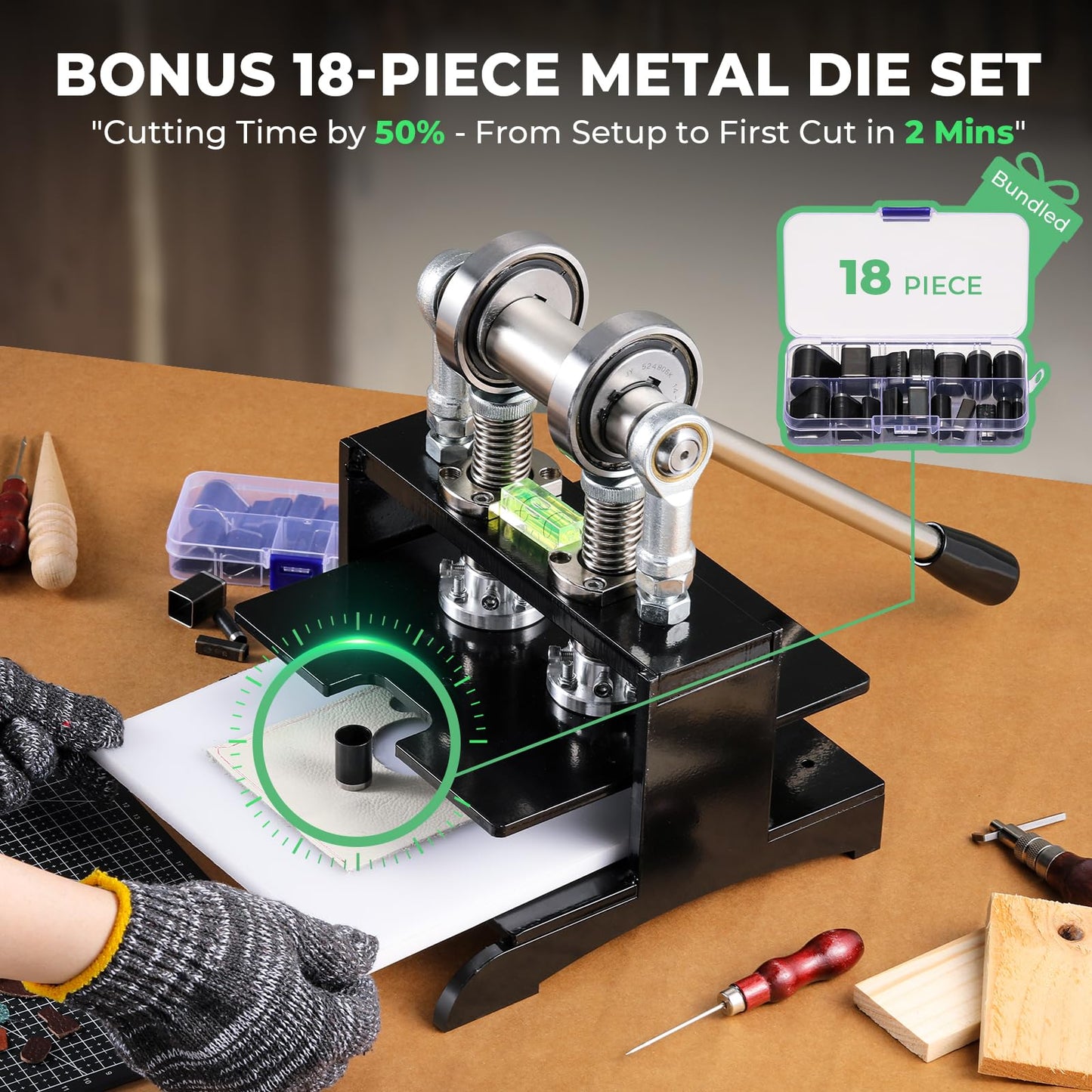 Flyrivergo Leather Cutting Machine, 7.87 x 7.87in Embossing Plate Manual Die Cutter Stamping Machine 1.0 Ton Force, Adjustable Pressure Stroke, Ideal for Multiple Materials and Leathercraft Projects