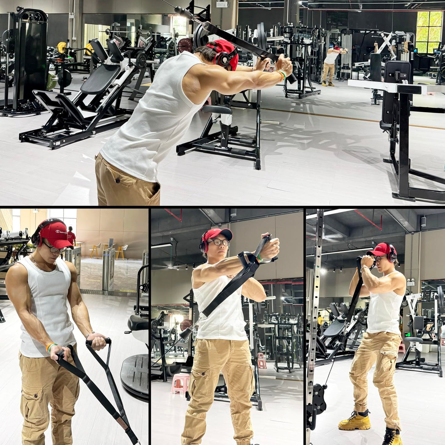 PANTIK Triceps Rope Handles Gym Cable Machine Attachment TPR Anti Slip Handles 2 Loops Long Strap Fit for Pushdowns Face Pulls Crunches Overhead Extensions Biceps Curl
